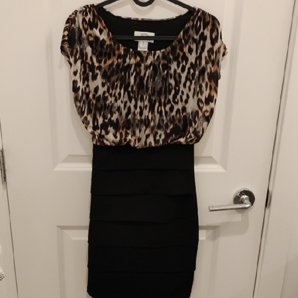 Sweet Storm Cheetah Print and Black Bodycon Style Dress Size Small Women's